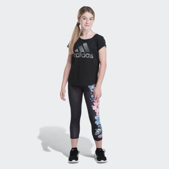 BRAND NEW girl youth adidas floral 7/8 tights leggings pants size L 14 - Picture 1 of 8